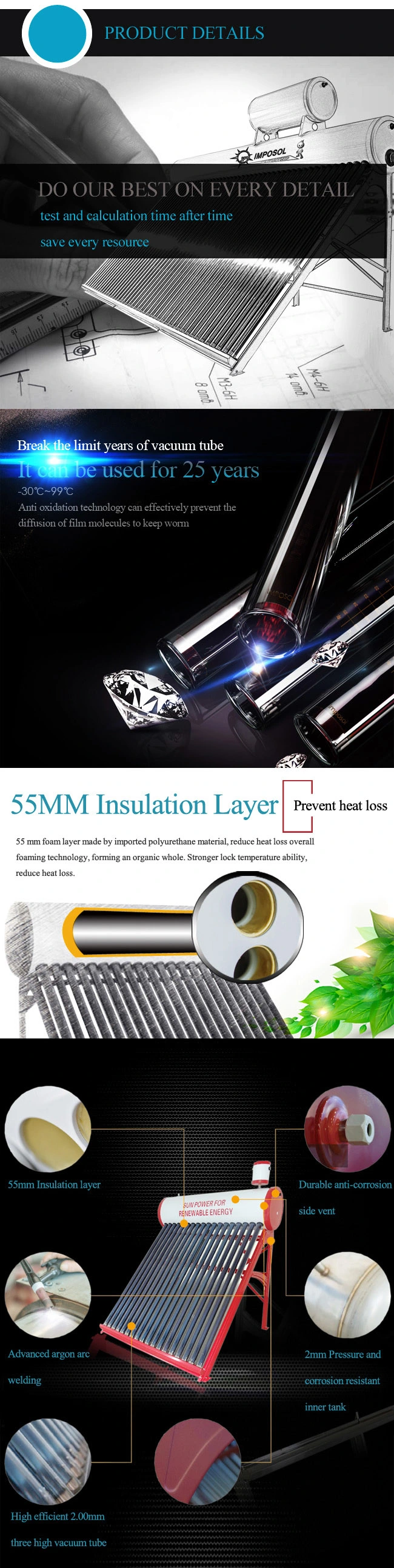 Powder Coating Metal-Glass Vacuum Tube Solar Collector